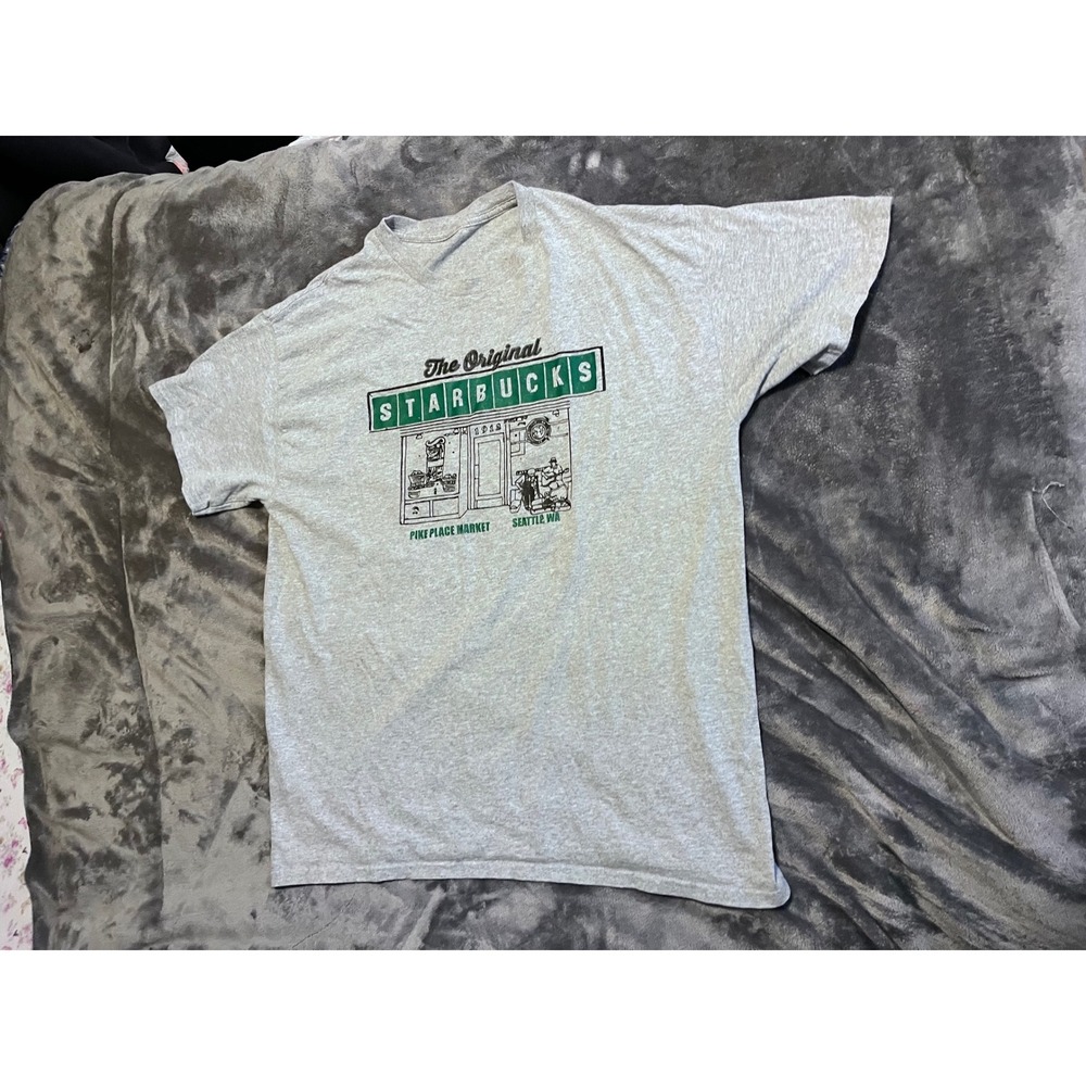 Starbucks The Original Pike Place Market Seattle Gray Graphic T-Shirt Mens L